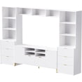 thumbnail image 4 of Living Room Entertainment Center Wall Unit TV Stand for TVs Up to 70'', 4-Piece Large Media Center with 8 Drawers and 2 Cabinets and Bookcase for Living Room, White, 4 of 9