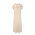 thumbnail image 5 of SMihono Women's Short Sleeve Beach Vocation Dresses Solid Color Casual Loose Flowy Maxi Dress 2025 Summer Dress Khaki L, 5 of 6