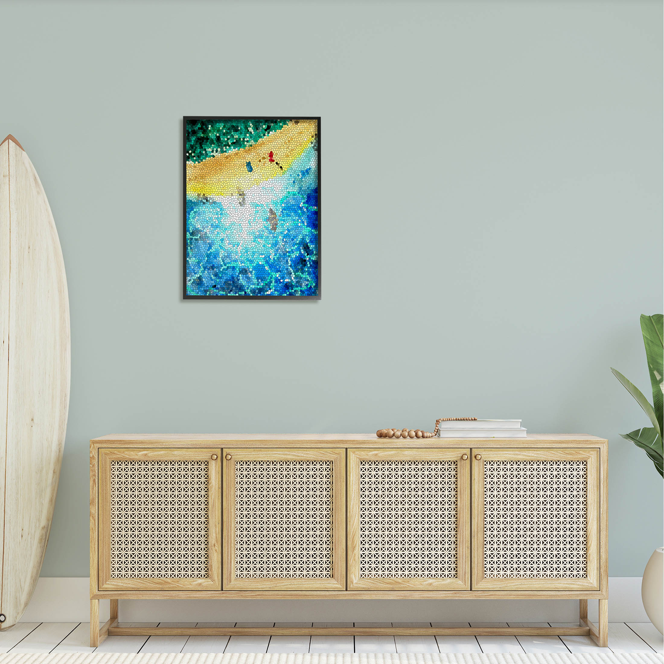 Modern Mosaic Pattern Beach Coastal Graphic Art Black Framed Art Print Wall Art