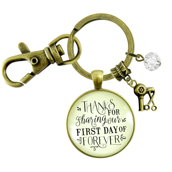 Wedding Hairdresser Gift Gutsy Goodness Bronze Keychain Thanks For Sharing Our Day Hairdryer Stylist