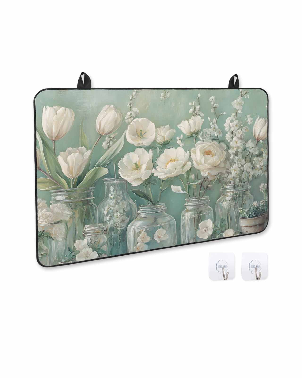 nqOlkjepod Large Induction Cooktop Protector Mat 24"x21", Flower Green Stove Top Covers for Electric Stove, Botanical Garden Florals Modern Art Stove Burner Cover Mats, Glass Top Stove Cover