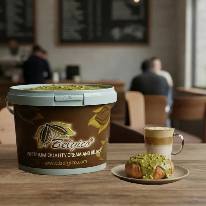 Belgico Bulk Pistachio Crunch sauce – 8.8 lb (4kg) Gourmet Spread for Pastries, Gelato, Knafeh & Dubai Chocolate Bars – Commercial-Grade Filling & Topping