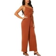 thumbnail image 4 of INSPIRE CHIC Women's Summer Spaghetti Straps Ruched Drawstring Wide Leg Casual Jumpsuits L Brick Red, 4 of 6