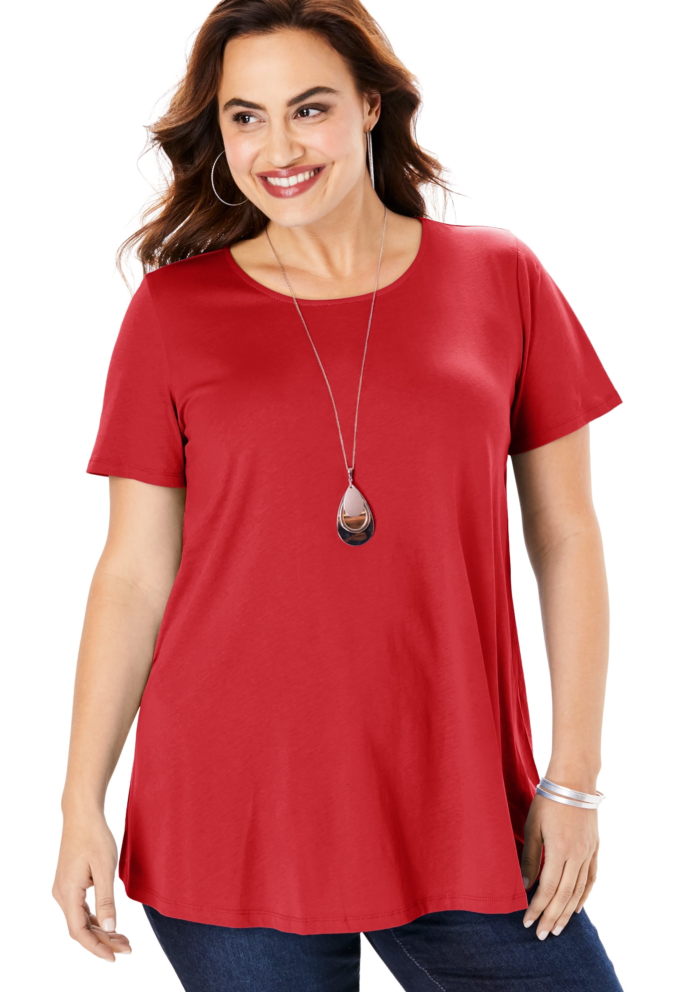 Roaman&rsquo;s - Roaman&rsquo;s Plus Size Swing Ultimate Tee With Keyhole Back T