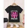thumbnail image 1 of 1pc Girls' Soft & Comfortable Summer T-Shirt - "Just a Girl Who Loves Sprunki" Cartoon Print, Crew Neck, Short Sleeve, Stretchy Polyester Blend, Casual Knit Top for Youngsters, Girls Shirts, 1 of 6