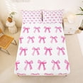 thumbnail image 3 of Erosebridal Pink Cute Bow Full Size Sheets for Girls, Watercolor Ribbon Bed Sheets, 4pcs, 3 of 6
