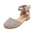 thumbnail image 3 of Viluyesy Girls Sequin Rhinestone Flats - Children Spring Summer Pearl Bow Princess Dress Shoes Round Toe Soft Sole Gold Size 10.5, 3 of 5