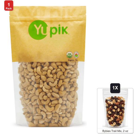 Yupik Raw Cashews, 1 Bag, 2.2 lb, with Bybies Trail Mix, 2 oz