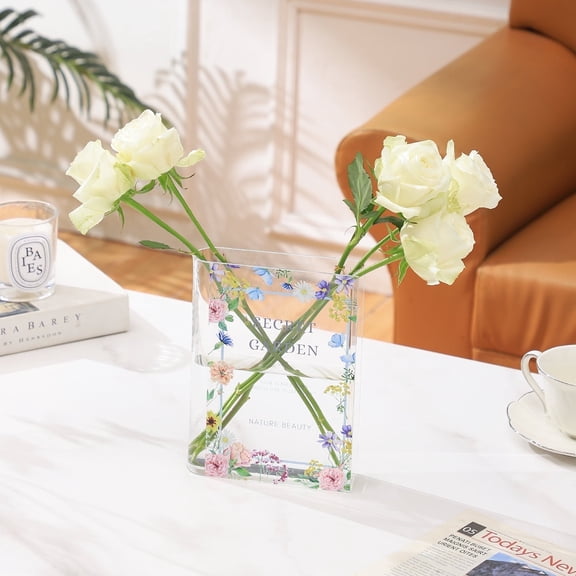 Book Shaped Vase, Modern Decorative Acrylic Flower Vase for Home Office, Dining Table & Living Room
