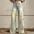 thumbnail image 2 of Flmaly jeans for women stretch denim Wide Leg Pants Woman High Waist Floral Patterned Pants Lightweight Loose Fit Casual Colorful Trouser Imitation Jeans Stretchy Wide Leg Straight, 2 of 4