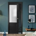 thumbnail image 3 of Sliding French Pocket Door Lucia 22 Matte Black with Rain Glass | Kit Trims Rail Hardware | Solid Wood Interior Bedroom Sturdy Doors, 3 of 6