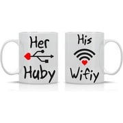 His Wifiy , Her Huby - Funny Geek USB WIFI - Funny Couple Mug - (2) 11OZ Coffee Mug - Funny Mug Gift Set - Mugs For Husband and Wife - Cute Wedding Gifts- By
