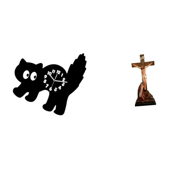 Luzkey Wall Clock Silent Non Ticking Decorative Cat Resin Acrylic Statue Mother Mary Figurine Catholic Collection Suitable for Bathroom Bedroom Living Room O