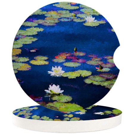 

FMSHPON Lotus and Lotus Leaf Oil Painting Texture Set of 6 Car Coaster for Drinks Absorbent Ceramic Stone Coasters Cup Mat with Cork Base for Home Kitchen Room Coffee Table Bar Decor