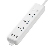 Power Strip Tower Smart Socket Fast Charging Converter 2 Meters/6.6 Ft Extension Cable Terminal Block White 3-port 3USB Port - EU And US Standard Three Plug