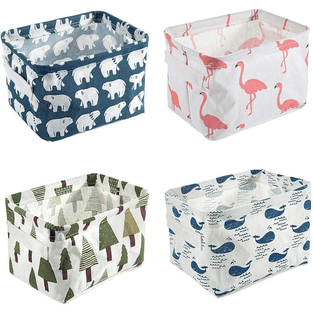 Laklulu - Juego de 4 cestas de almacenamiento de tela, pequeñas cajas de almacenamiento plegables, organizador de cubos de almacenamiento para estantes, oficina o maquillaje