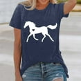 thumbnail image 2 of JIRNDf T-Shirt pour Femmes Hauts Tendance Été Mode Imprimé Ample Col Rond Manches Courtes Mignon T-Shirts Graphiques pour Femmes Chemises Bleu Foncé L, 2 of 4