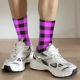 thumbnail image 6 of Hirioo Purple Black Buffalo Plaid Pattern Adult Middle Tube Socks Breathable Sock Non-Pilling,Contrasting Color Design, 6 of 6