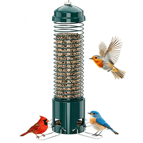 ACDANC Squirrel Proof Bird Feeder,Metal Bird Feeders for Outdoors Hanging,3.6Lb Large Seeds Capacity for Wild Birds,Finch,Cardinal,Blue Jay,Chickadee,Green
