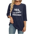thumbnail image 4 of UTSJKR Women's Casual Fashion Letter Printed Top - Fleece Ribbed Crewneck 3/4 Sleeve Pullover T-Shirt Blue XXL, 4 of 5
