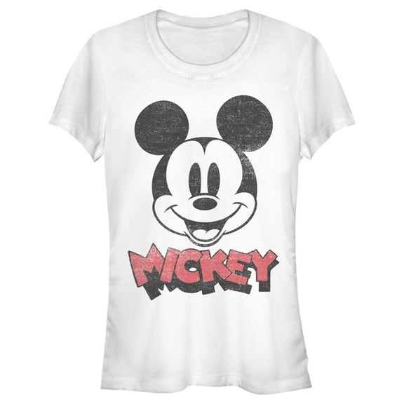 Junior's Mickey & Friends Mickey Mouse Retro Headshot Graphic Tee White Large