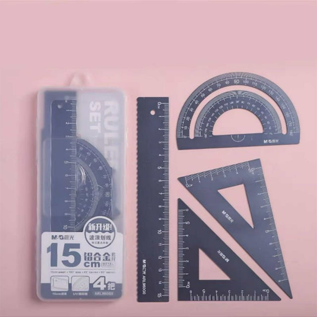 AKEGAMN Clearance! Triangular Ruler Set 4 Pieces Aluminum Alloy Ruler Metal Drafting Ruler Geometric Protractor For Students Draftsmen School 【Enhanced Readability】Our metal ruler set features high-