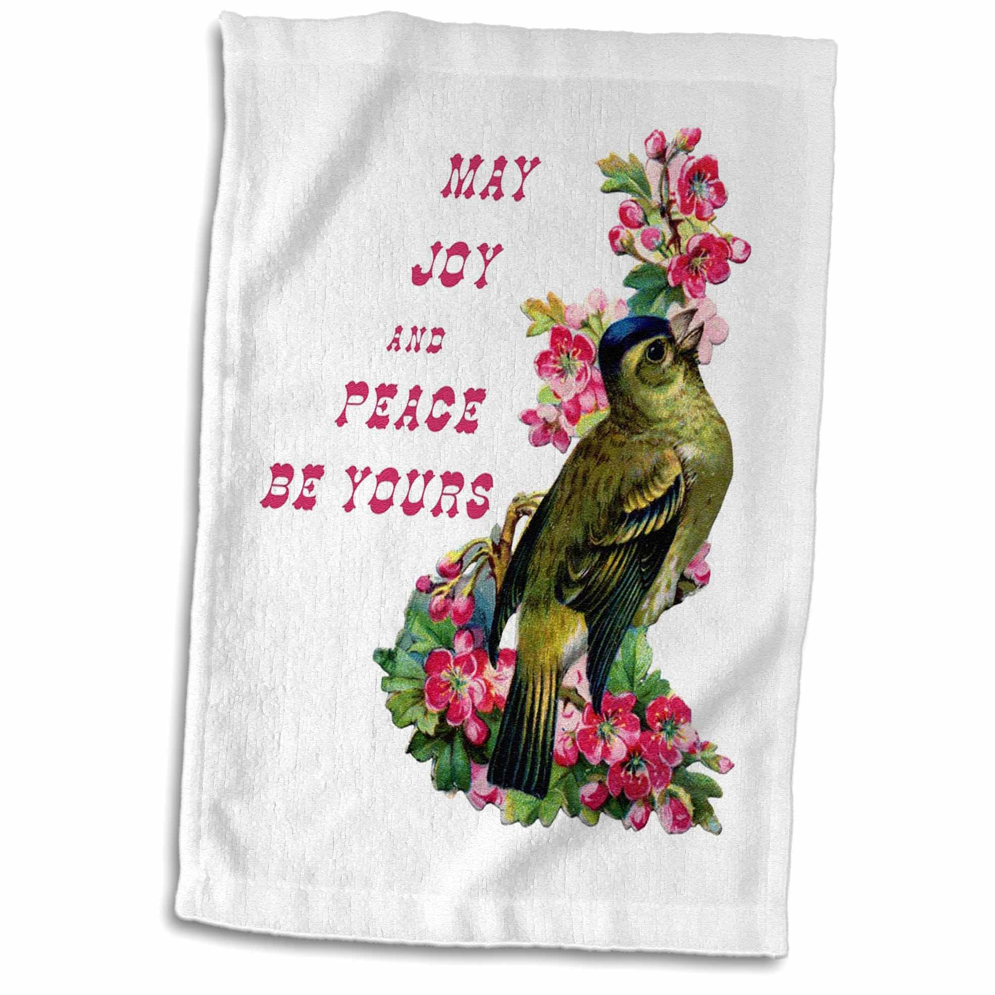 3D Rose Flying Doves with Words Peace and Love in Blue and White Hand Towel 15 x 22 Multicolor
