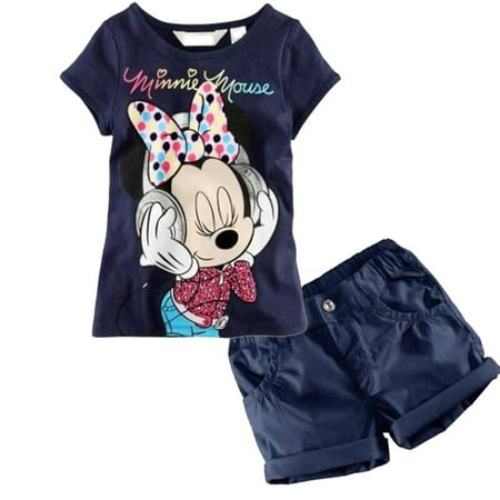 2pcs Baby Kids Boys Girls Minnie Mouse Short T-Shirt Shorts Set Outfit 1-6Y
