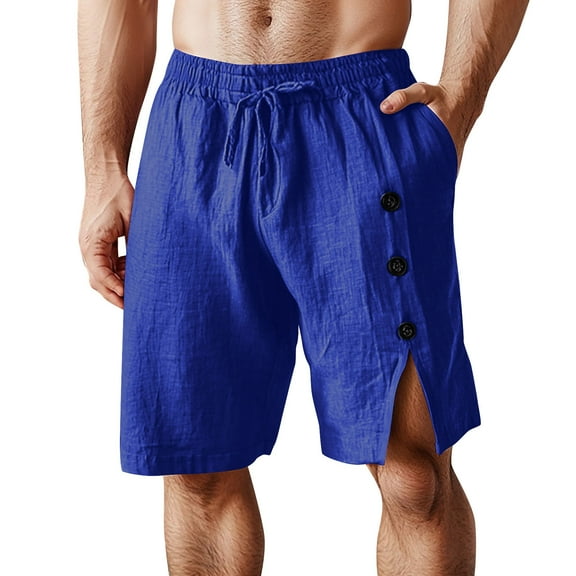 Linen Athletic Shorts for Mens Summer 7" Lightweight Golf Shorts Quick Dry Active Shorts Drawstring Elastic Waist Hiking Cargo Shorts Lounge Breathable Sweatpant Travel Golf Shorts with Pockets