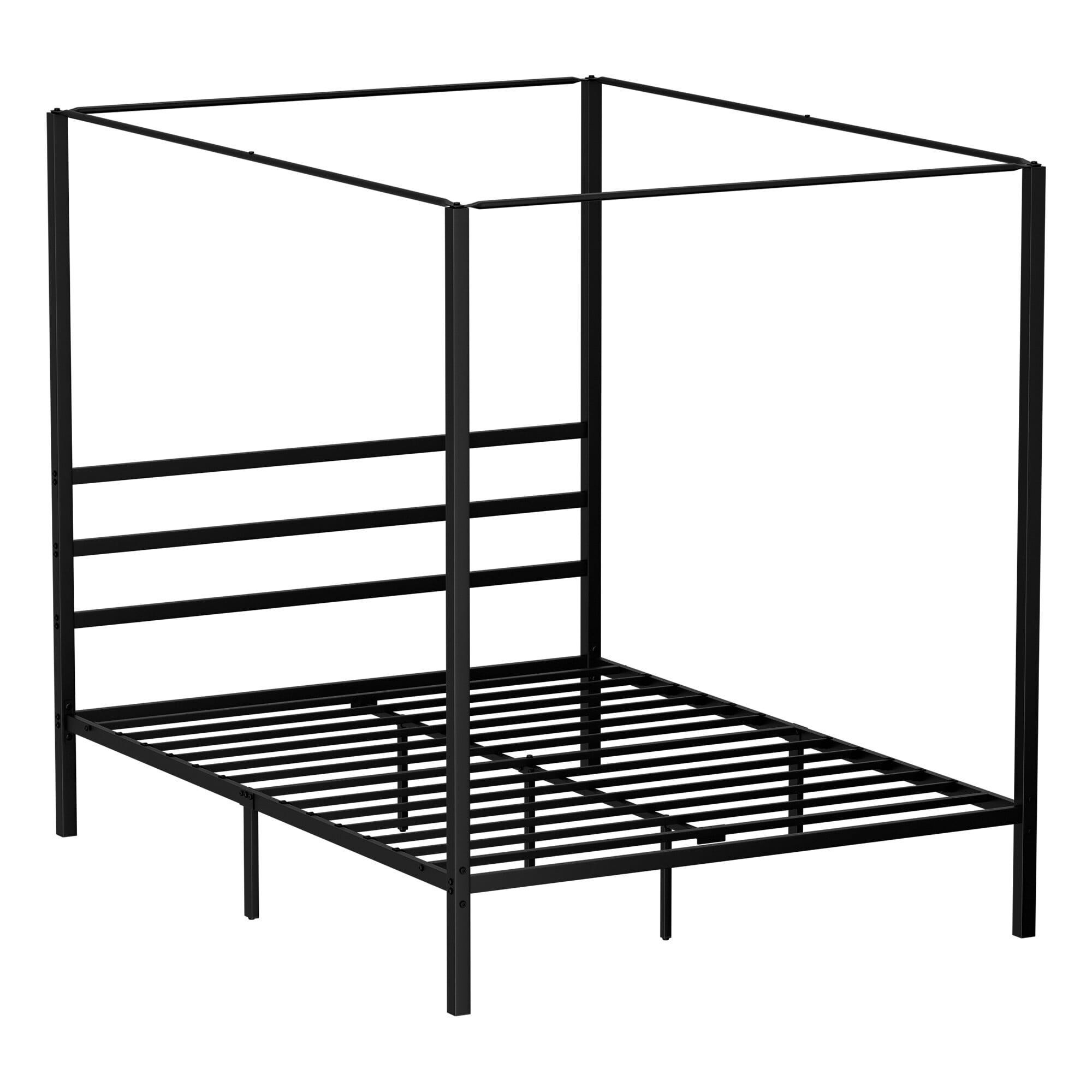 ZENY 14 Inch Platform Built-in Headboard Sturdy Metal Frame Canopy Bed Frame with Four Posters, Black Queen Size