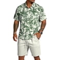 thumbnail image 2 of longantii 2 Pieces Outfit for Men Elastic Button Hawaiian Shirts and Shorts Comfy Short Sleeve Beach Tees and Shorts Summer Shirt and Beach Shorts Sets Light Green M, 2 of 6