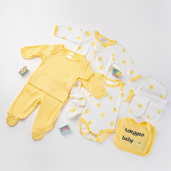 Gibobby 8Pcs Infant Newborn 6-9 Months Boy Girl Fall Winter Clothes Sets Jumpsuit Romper Tops Hat Pants Bib Sock Shoses Outfits Set Casual Daily Wear Infant Gift Layette Outfit Set,Blue