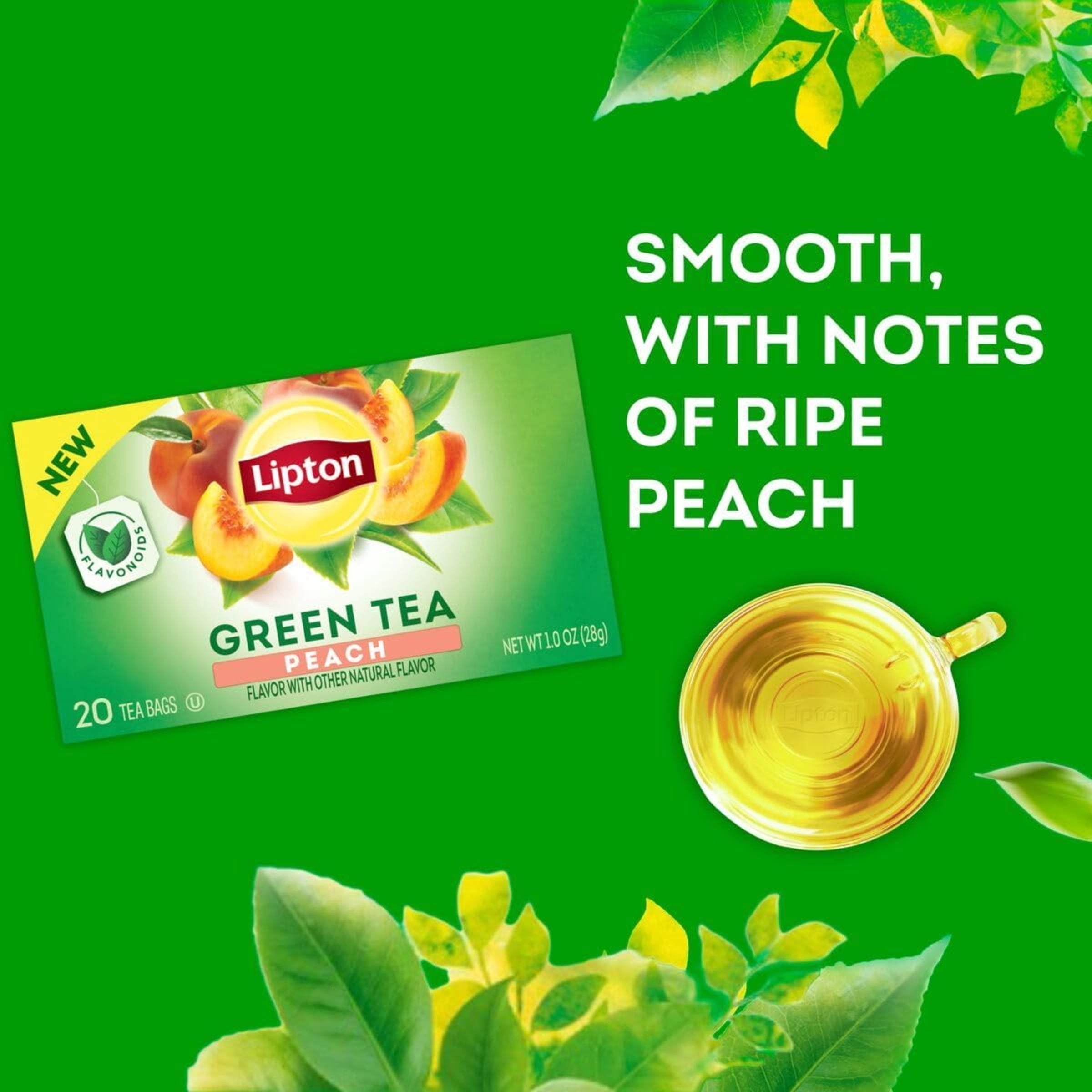 Lipton Peach Green Tea & Peach Mango Black Tea Variety Pack, 80 Tea Bags Total (4 Boxes x 20 Count), Flavored Hot or Iced Tea Bags, With Caffeine
