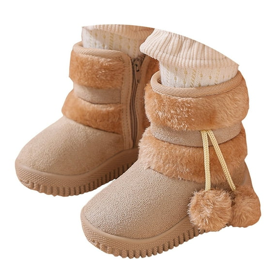 Chenyee Girls Boys Suede Snow Boots Furry Lined Mid Calf Booties Warm Non Slip Outdoor Playing Shoes