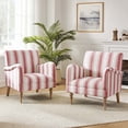thumbnail image 3 of Stripe Accent Chairs Set of 2 Upholstered Wood Legs Armchairs Home Living Room Adult Red, 3 of 9
