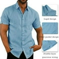 thumbnail image 4 of Mens Short Sleeve Linen Cotton Shirts Solid Color Spread Collar Fishing Tees Button Down Shirts, 4 of 6
