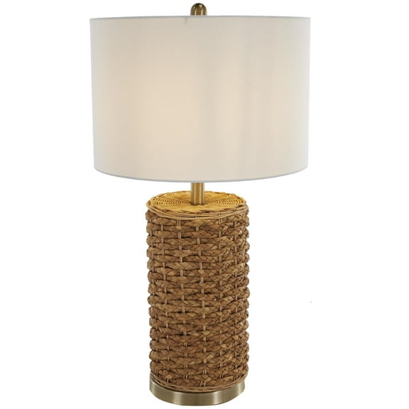 DecMode 28" Handmade Braided Brown Table Lamp with White Linen Shade