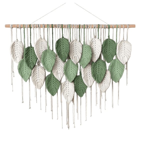 RitualHome Large Macrame Wall Hanging, 39.4" x 31.5" Boho Woven Tapestry with Green Leaf Design, Handmade Cotton Rope Wall Art Decor for Bedroom, Living Room, and Nursery