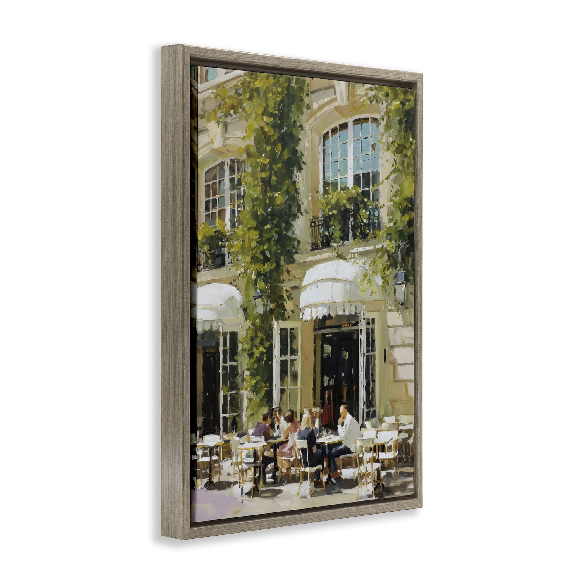 Stupell Industries Cafe Terrace with Ivy Brown Framed Floater Canvas Wall Art, design by Petal Prints Design