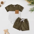 thumbnail image 3 of Baby Boy Summer Outfit Set Contrast Color Romper Tops With Elastic Waist Shorts Cute Waffle Clothes, 3 of 5