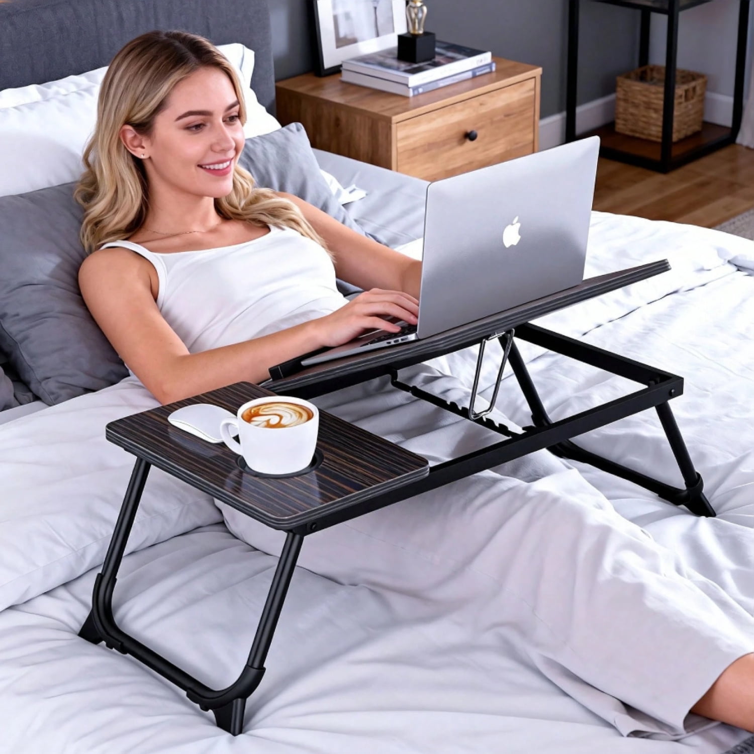 NTGFU Laptop Desk for Bed Couch, Adjustable Foldable Bed Table with Cup Holder, Breakfast Serving Tray, Portable Laptop Lap Desk Stand for Working Reading Writing Eating Gaming In Bed Sofa Floor