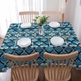thumbnail image 5 of Blue Ombre Geometric Rectangle/Square/Round Waterproof Tablecloths 60x120 inch Aqua Morocco Modern Abstract Art Polyester Table Cloth Table Cover Tabletop for Wedding Party Dinner, 5 of 6