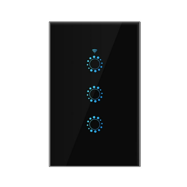 Interruptor inteligente Interruptor inteligente Wi-Fi Interruptor de luz Control de voz, control rem Tomshoo Negro/3 Gang