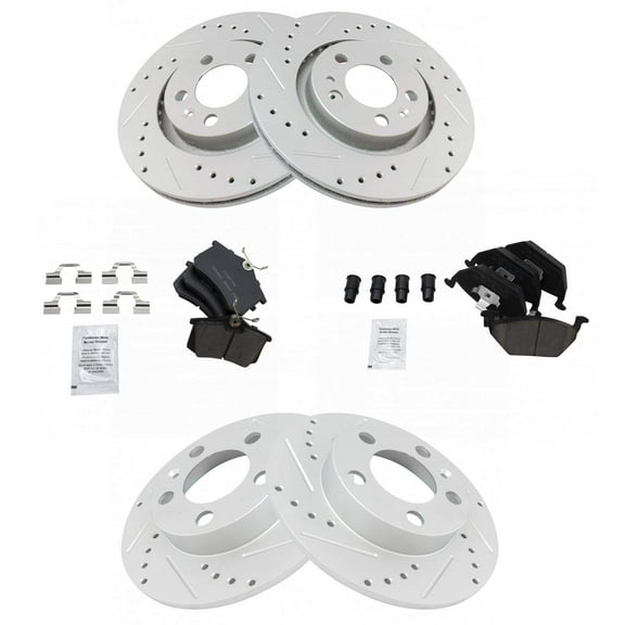 TRQ Front and Rear Performance Brake Pad & Rotor Kit Brake Pads Brake Rotors Set Ceramic Premium G-Coated Fits Select 2009-2010 Volkswagen Beetle 1999 Jetta