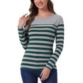 thumbnail image 1 of BLUSA DE MUJER INSPIRE CHIC, T-SHIRT CASUAL DE MANGA LARGA EN RAYAS DE BLOQUES DE COLOR M VERDE OSCURO GRIS, 1 of 6