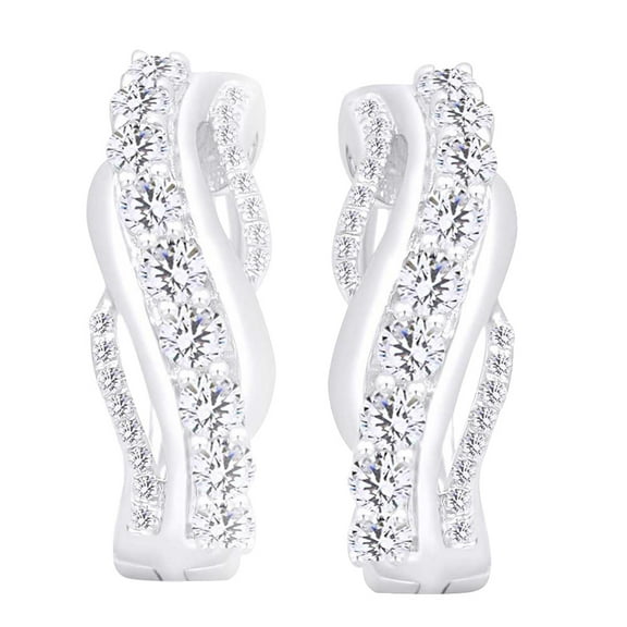 AFFY (0.6 cttw) Round Cut Natural White Diamond Hoop Earrings In 14K White Gold