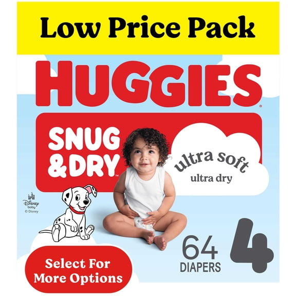 Huggies Snug & Dry Baby Diapers, Size 4 (20-32 lbs), 64 Count (Select for More)