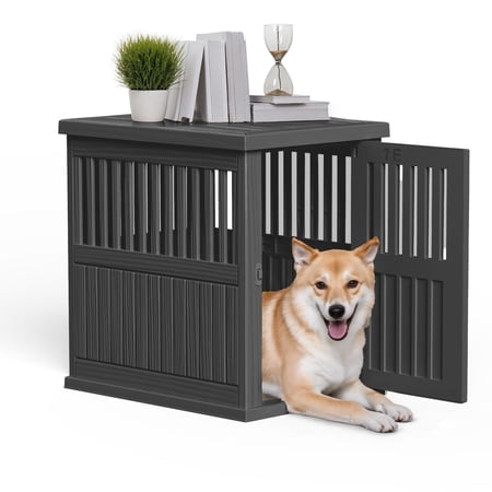 fazzn Dog Crate Furniture End Table Night Stand with Lockable Latch for Small to Large Dogs, Modern Indoor Kennel Side Table.Black/Brown