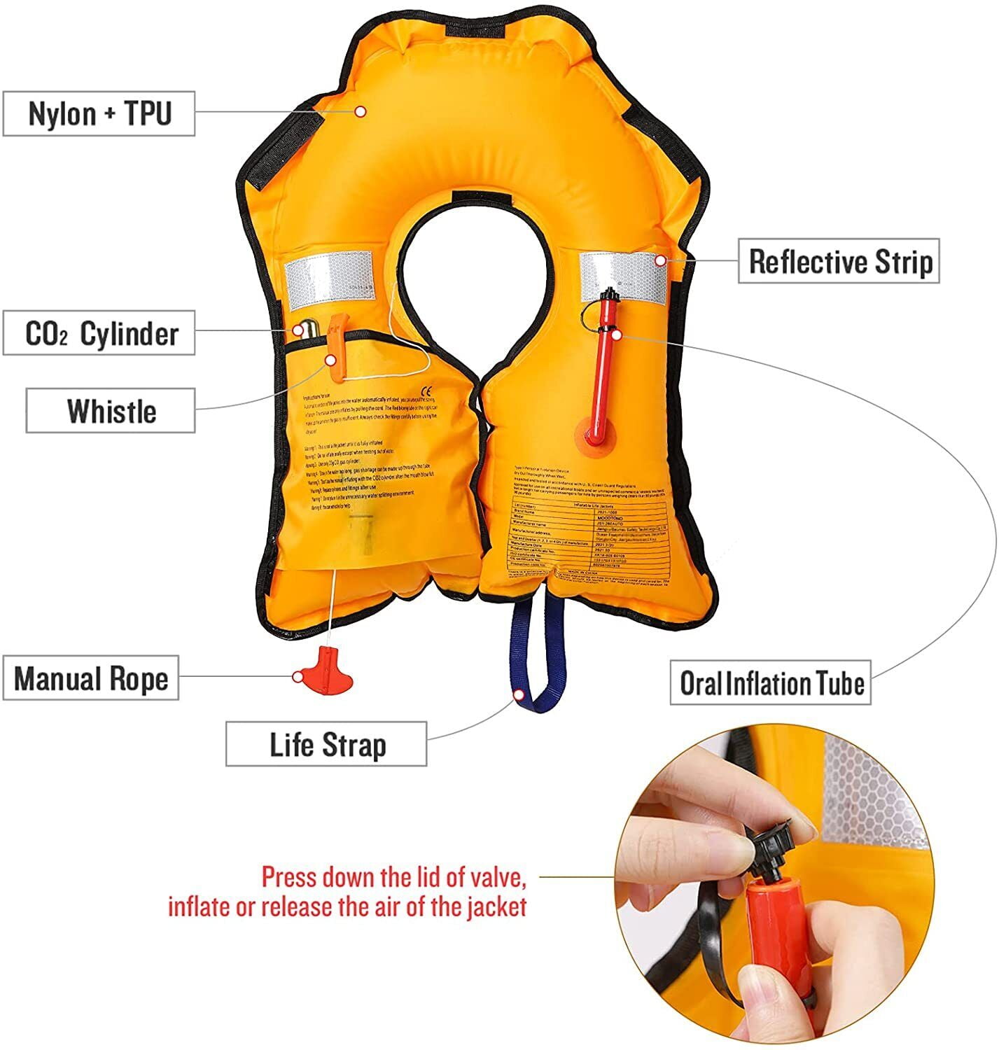 GOTGELIF Adult Automatic Inflatable Life Jacket, Red