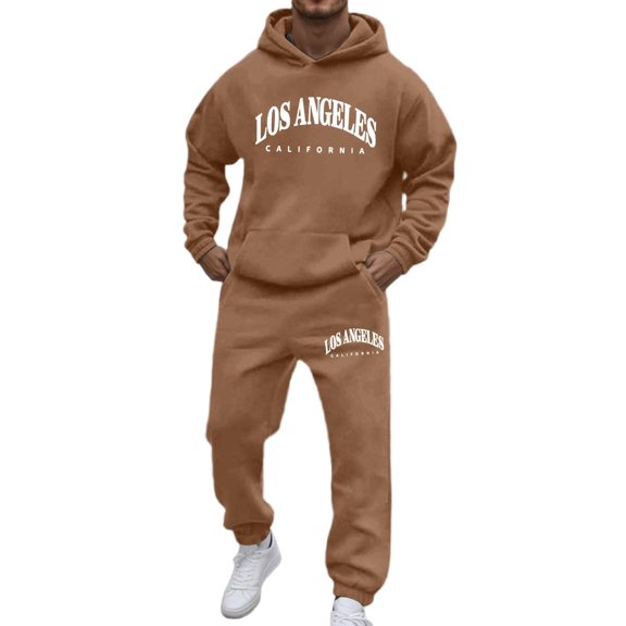 Mens Sweatsuits 2 Piece Set Long Sleeve Loose Fit Fluffy Hooded Print Sweatshirts And Banded Bottom Sweatpants Fall Winter Athletic Cozy Sweat Suit